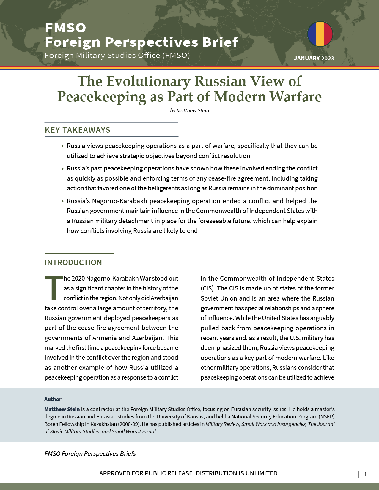 The Evolutionary Russian View of Peacekeeping as Part of Modern Warfare (Matthew Stein) UPDATE